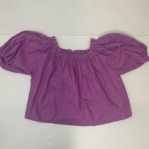 At Dawn Purple Linen Blend Ruffle Swing Top Cropped Size Small